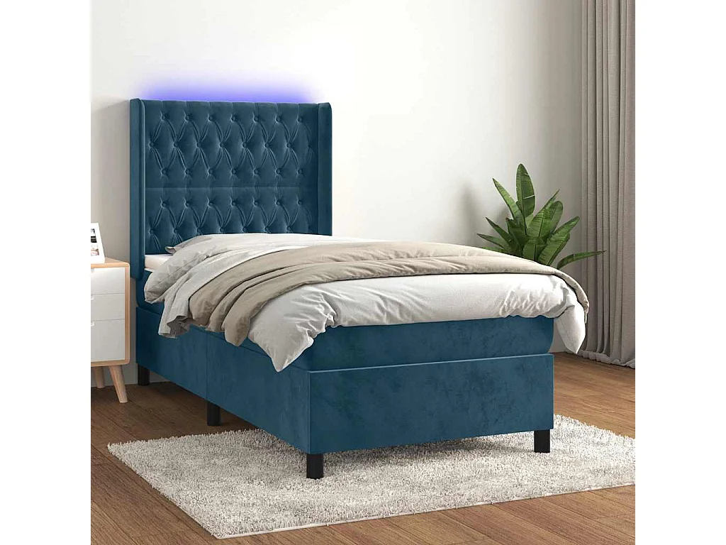 Sommier à lattes de lit matelas et LED Bleu foncé 100x200 cm