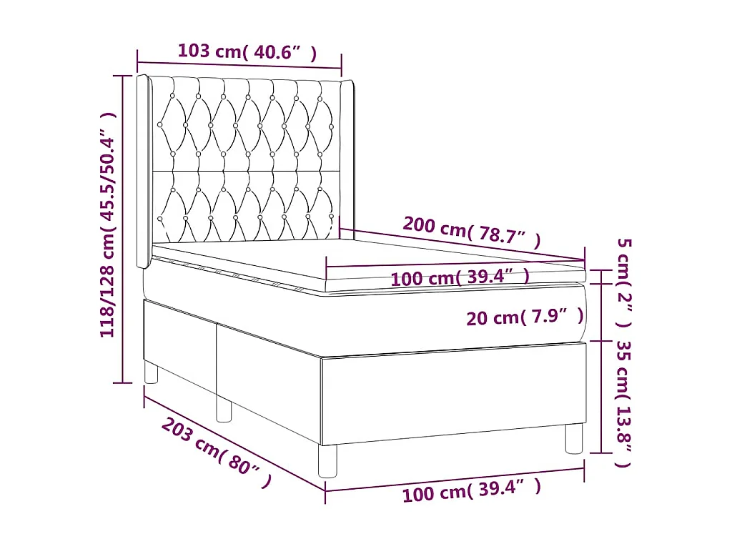 Sommier à lattes de lit matelas et LED Bleu foncé 100x200 cm