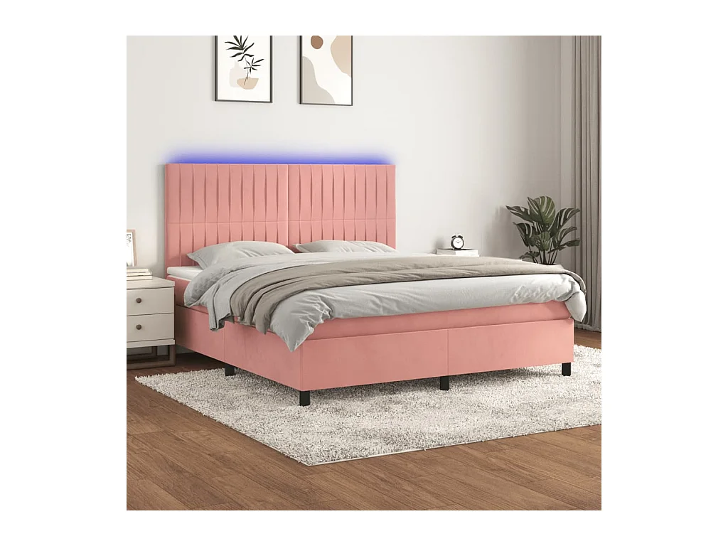 Sommier à lattes de lit matelas et LED Rose 160x200 cm Velours