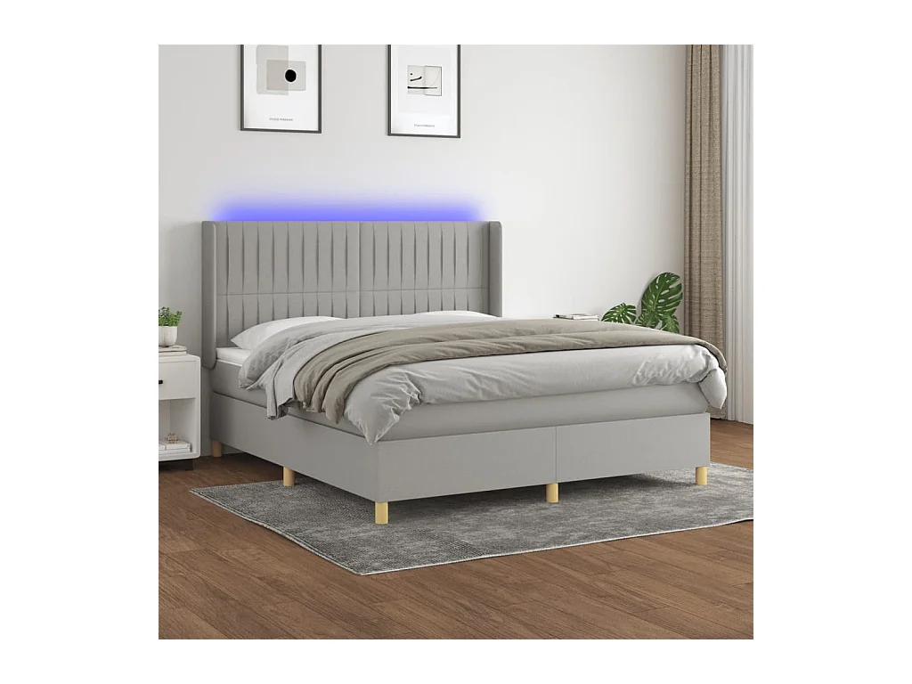 Sommier à lattes de lit matelas LED Gris clair 180x200 cm Tissu