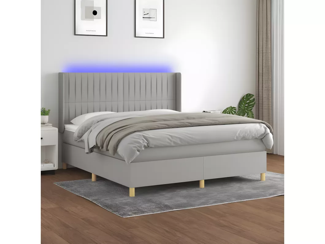 Kauf Unique Boxspringbett mit Matratze & LED Hellgrau 180x200 cm Stoff