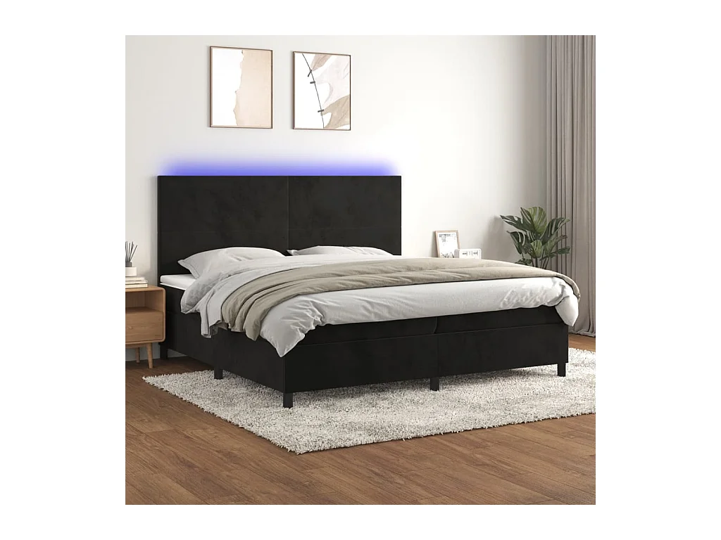 Letto a Molle con Materasso e LED Nero 200x200 cm in Velluto
