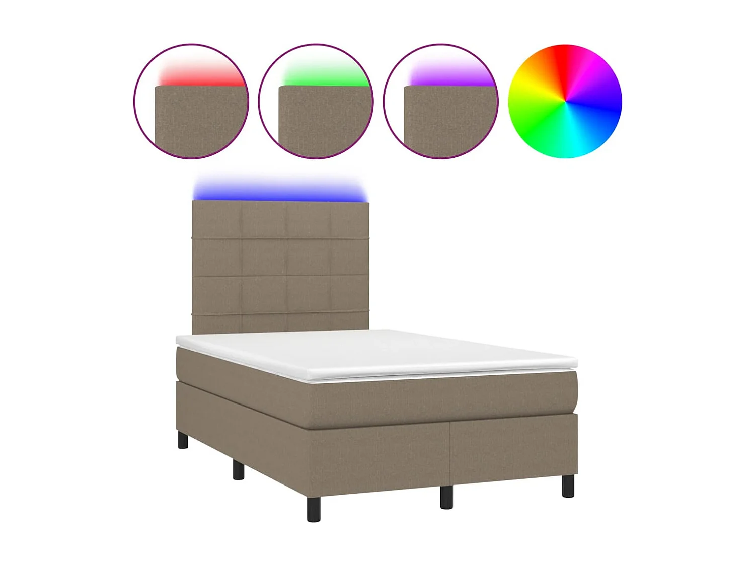 Sommier à lattes de lit et matelas et LED Taupe 120x200cm Tissu