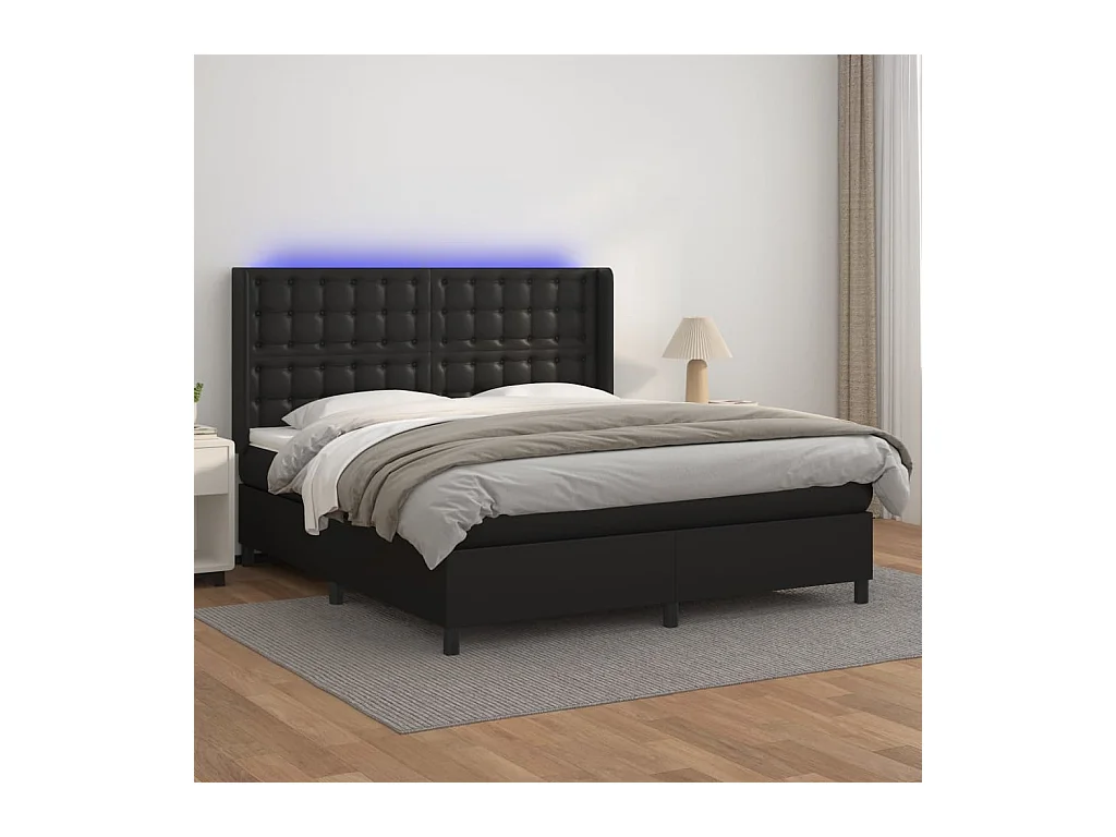 Boxspring met matras en LED kunstleer zwart 160x200 cm