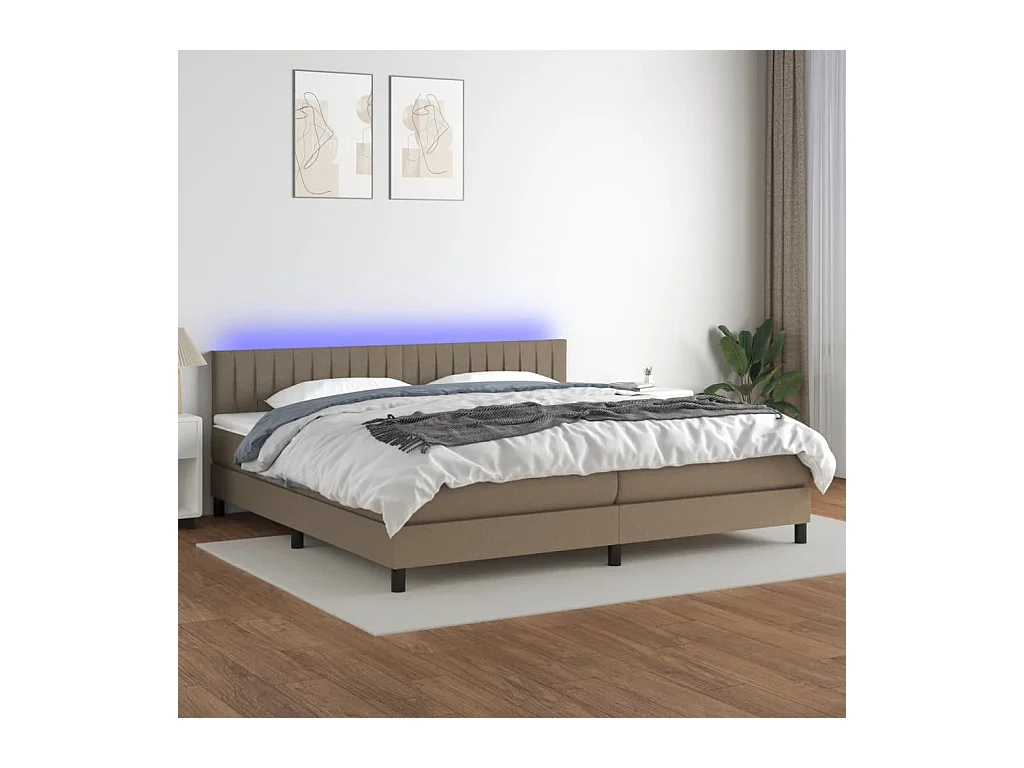 Sommier à lattes de lit et matelas et LED Taupe 200x200cm Tissu
