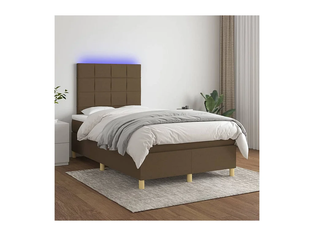 Sommier à lattes de lit matelas et LED Marron foncé 120x200 cm