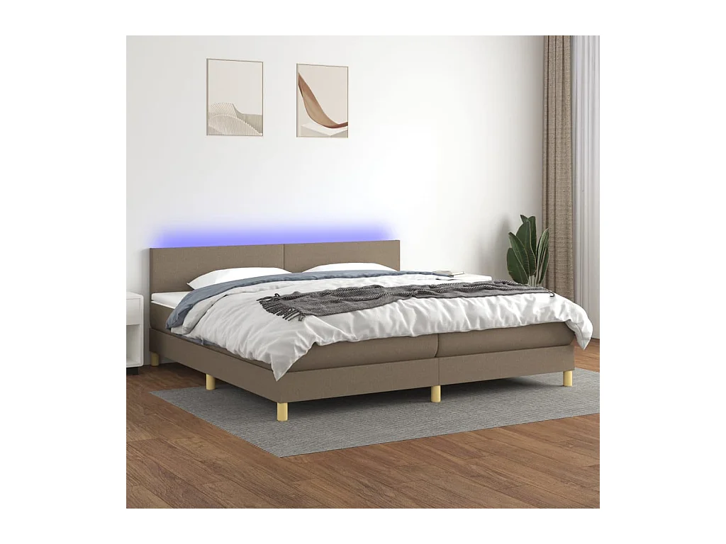 Sommier à lattes de lit et matelas et LED Taupe 200x200cm Tissu