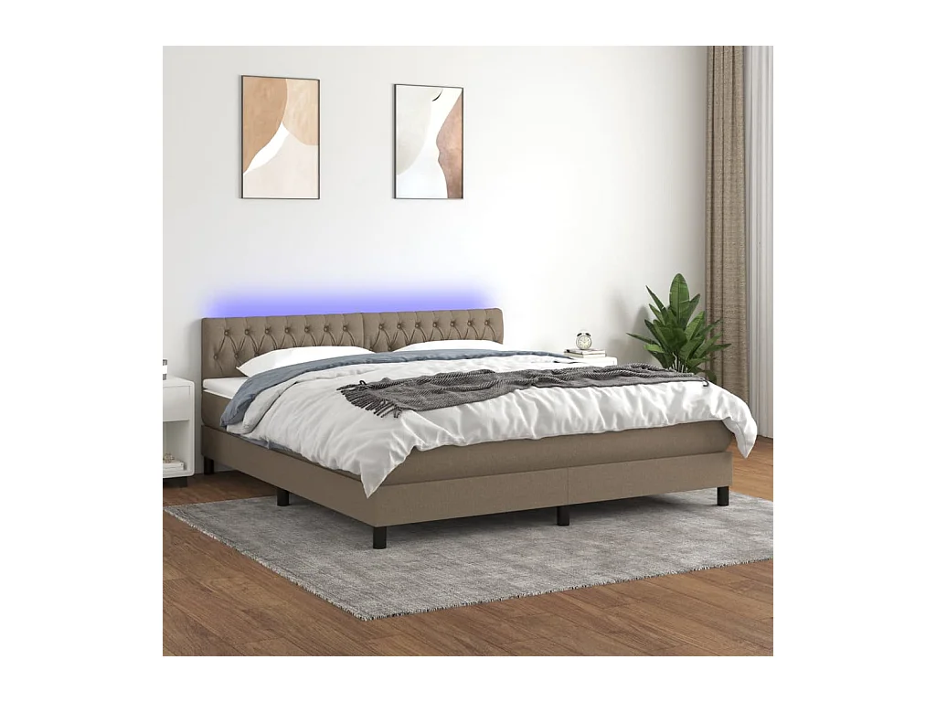 Sommier à lattes de lit avec matelas LED Taupe 180x200 cm Tissu