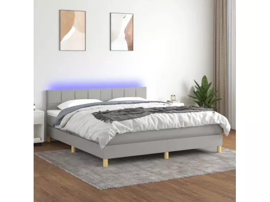 Kauf Unique Boxspringbett mit Matratze & LED Hellgrau 160x200 cm Stoff