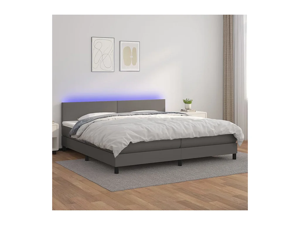 Sommier à lattes de lit avec matelas et LED Gris 200x200 cm