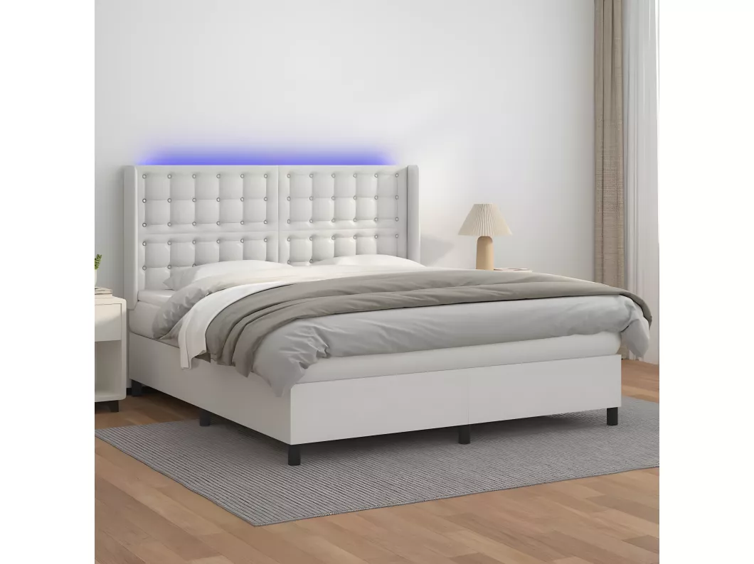 Kauf Unique Boxspringbett mit Matratze & LED Weiß 160x200 cm Kunstleder