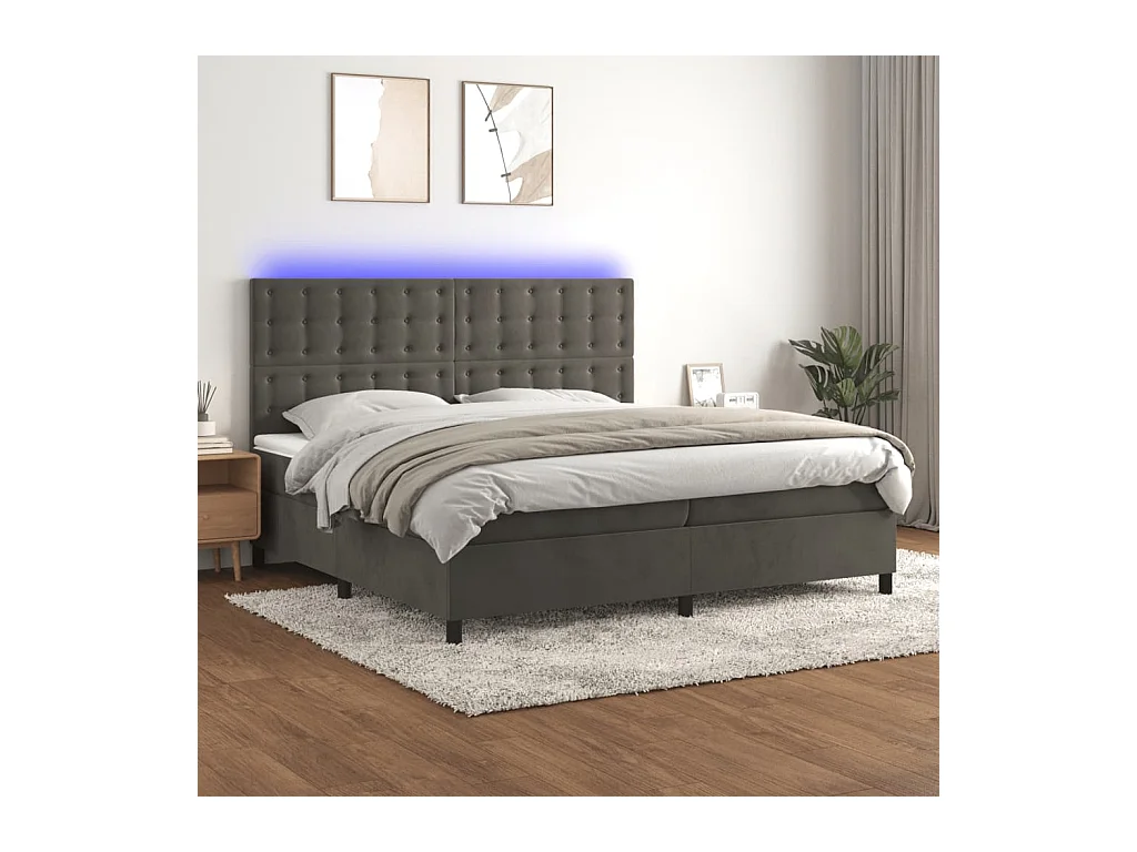 Sommier à lattes de lit matelas et LED Gris foncé 200x200 cm