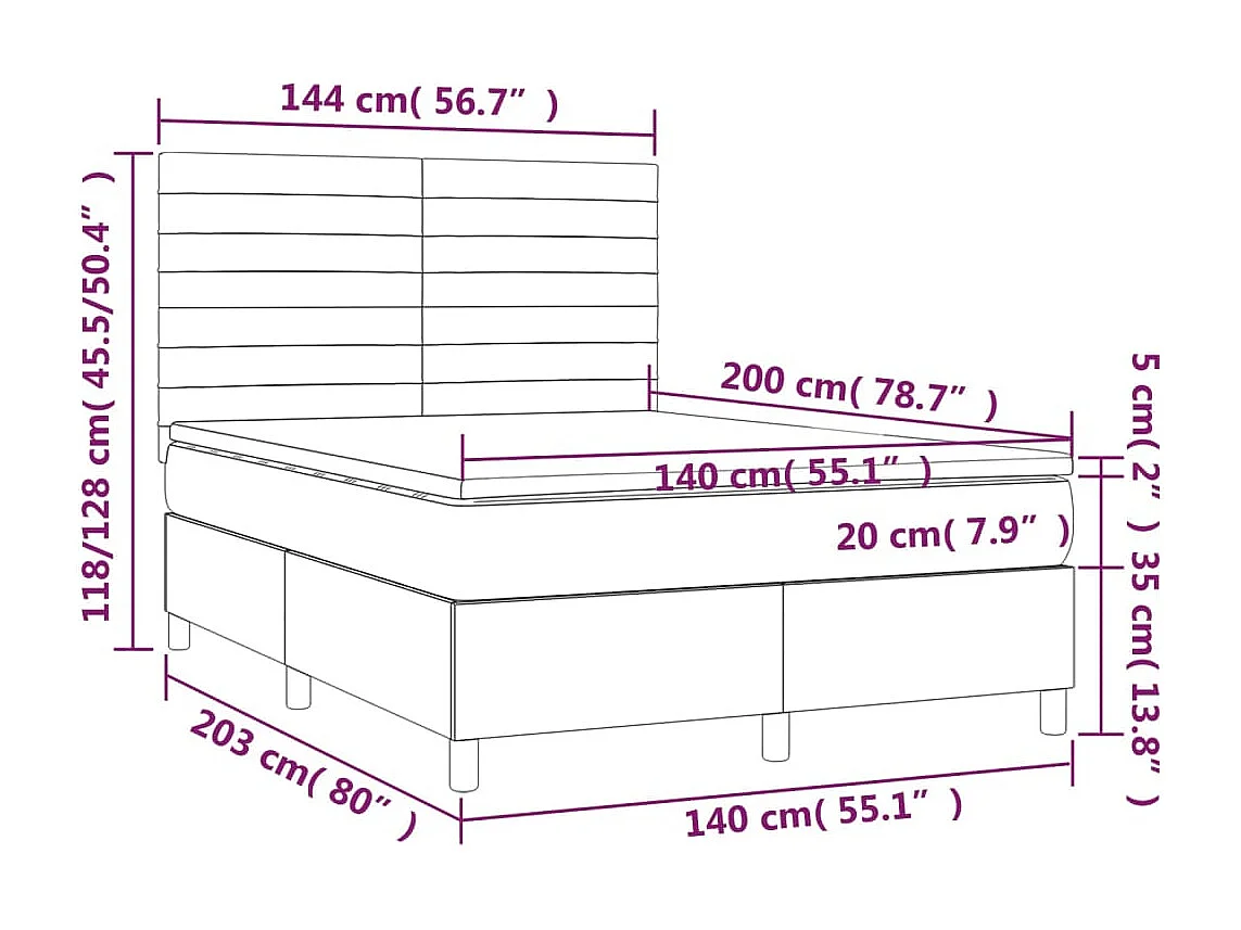 Boxspringbett mit Matratze & LED Schwarz 140x200 cm Samt