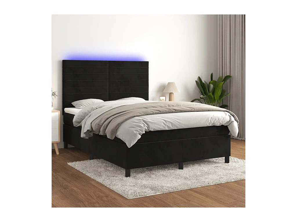 Sommier à lattes de lit avec matelas LED Noir 140x200cm Velours