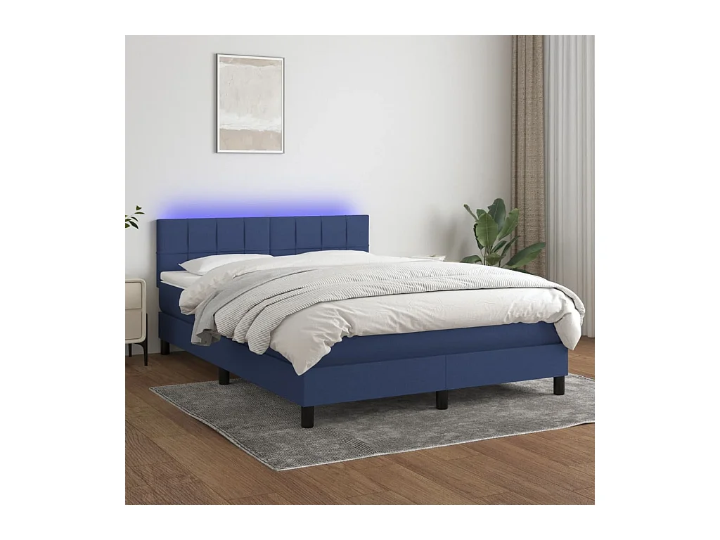Sommier à lattes de lit avec matelas LED Bleu 140x200 cm Tissu