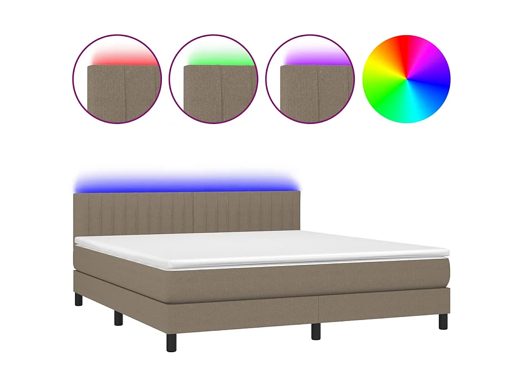 Letto a Molle con Materasso e LED Tortora 180x200 cm in Tessuto