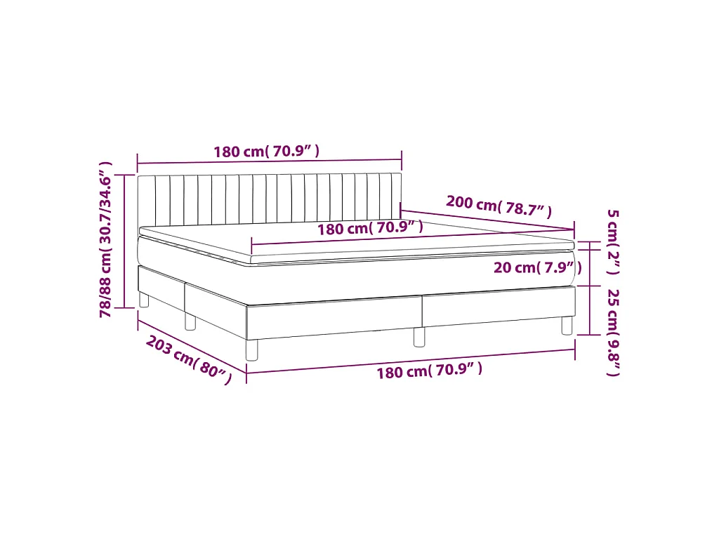 Letto a Molle con Materasso e LED Tortora 180x200 cm in Tessuto