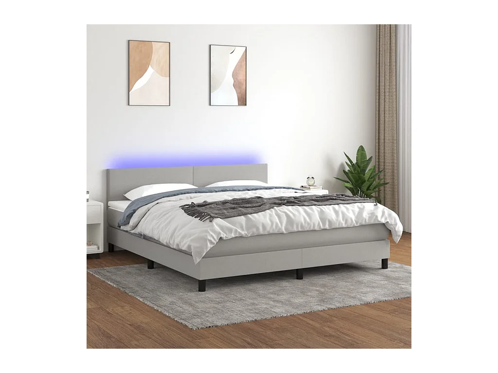 Sommier à lattes de lit et matelas et LED Gris clair 180x200 cm