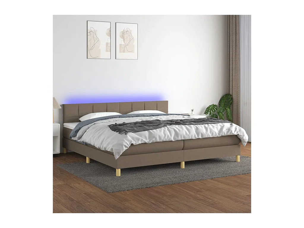 Sommier à lattes de lit et matelas et LED Taupe 200x200cm Tissu