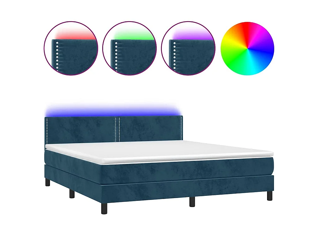 Sommier à lattes de lit avec matelas LED Bleu foncé 180x200 cm