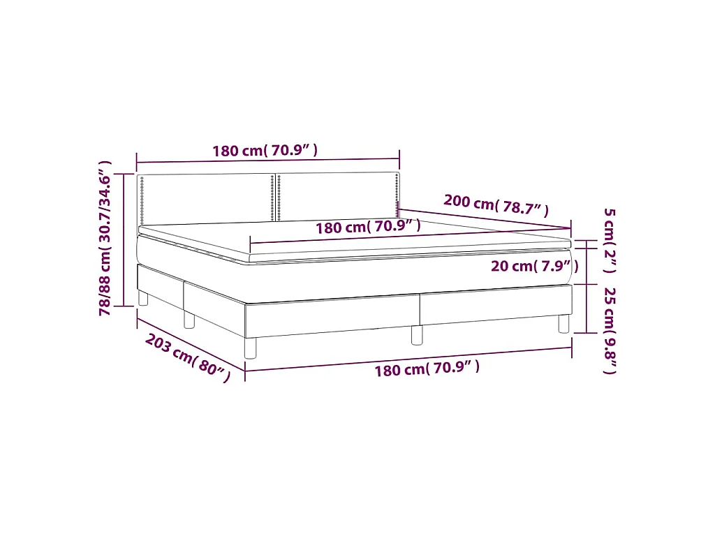 Sommier à lattes de lit avec matelas LED Bleu foncé 180x200 cm