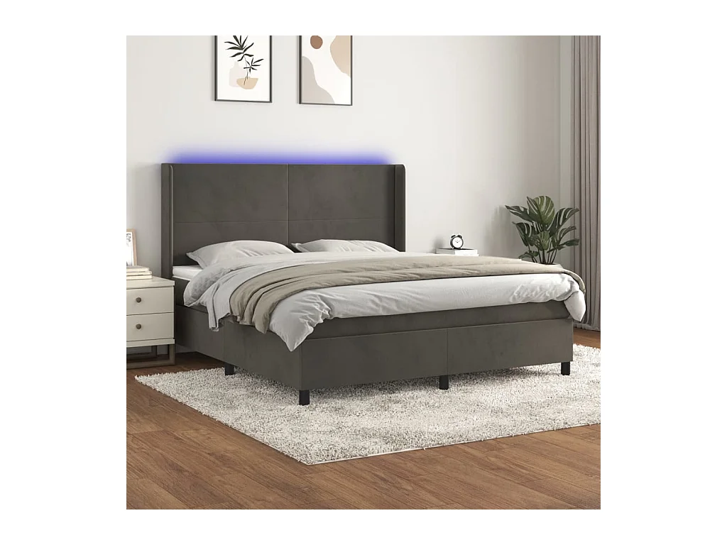 Sommier à lattes de lit matelas et LED Gris foncé 160x200 cm