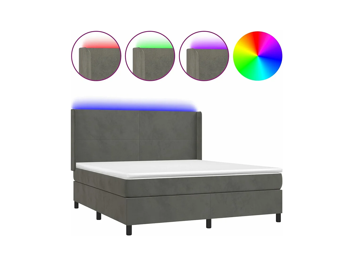 Boxspringbett mit Matratze & LED Dunkelgrau 160x200 cm Samt
