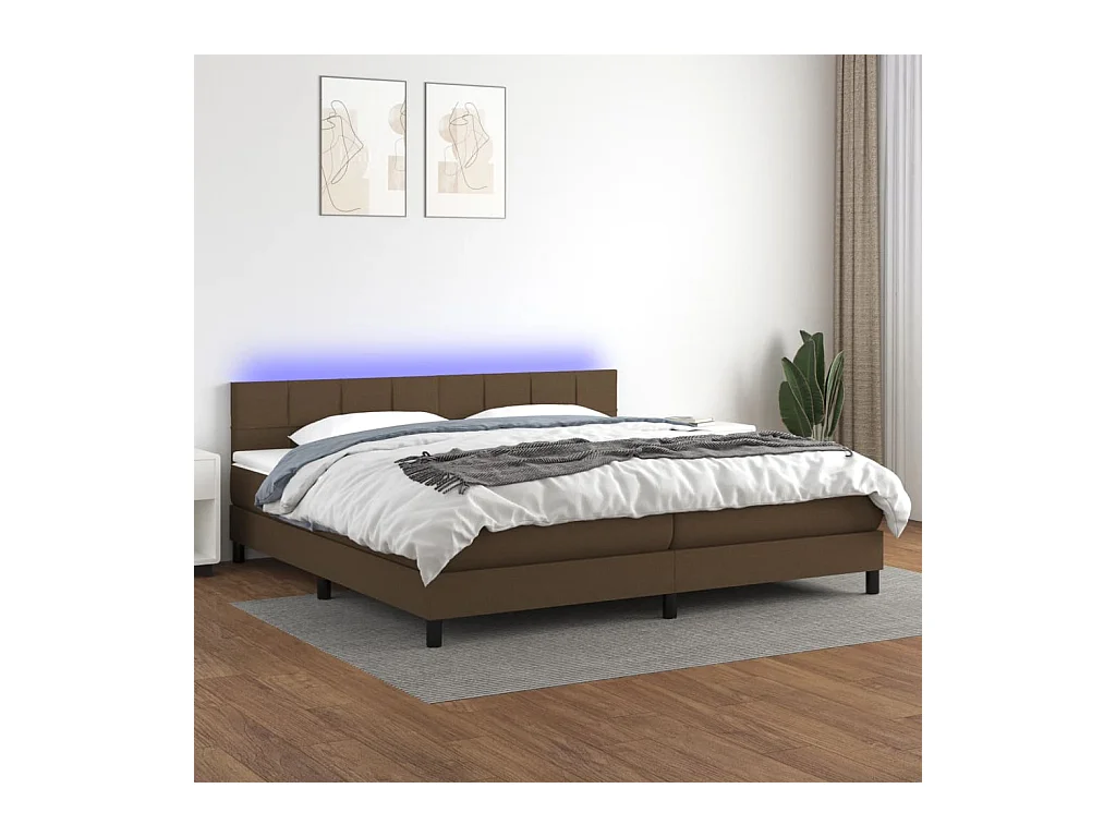 Sommier à lattes de lit matelas et LED Marron foncé 200x200 cm