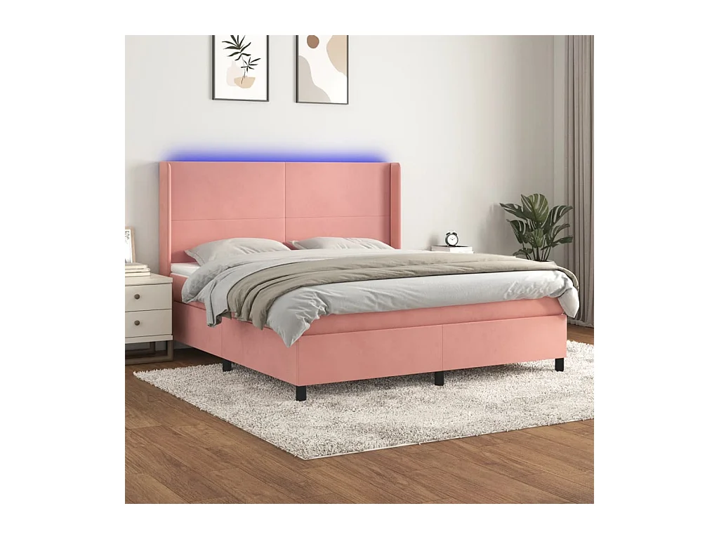Letto a Molle con Materasso e LED Rosa 180x200 cm in Velluto