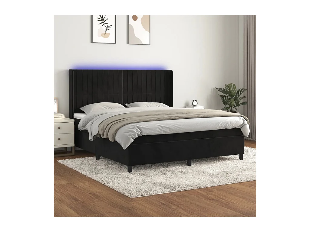 Letto a Molle con Materasso e LED Nero 160x200 cm in Velluto