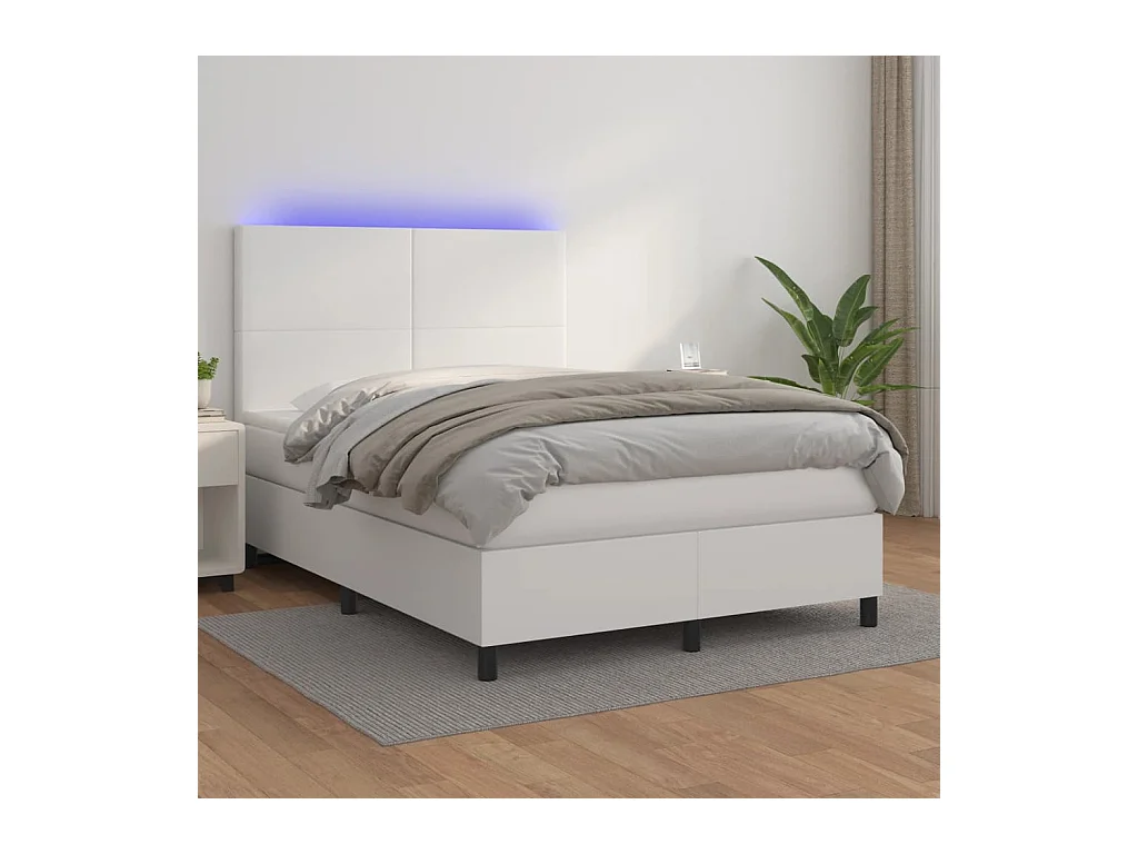 Sommier à lattes de lit avec matelas et LED Blanc 140x200 cm