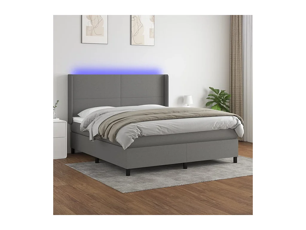 Sommier à lattes de lit matelas LED Gris foncé 180x200 cm Tissu