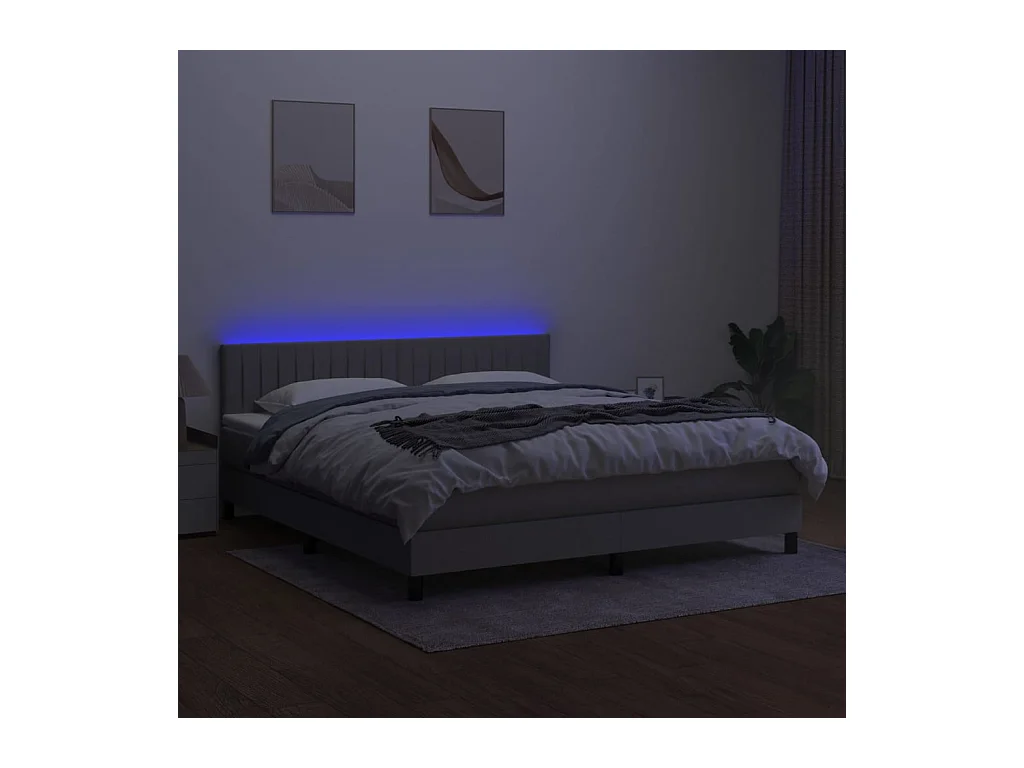 Sommier à lattes de lit et matelas et LED Gris clair 180x200 cm