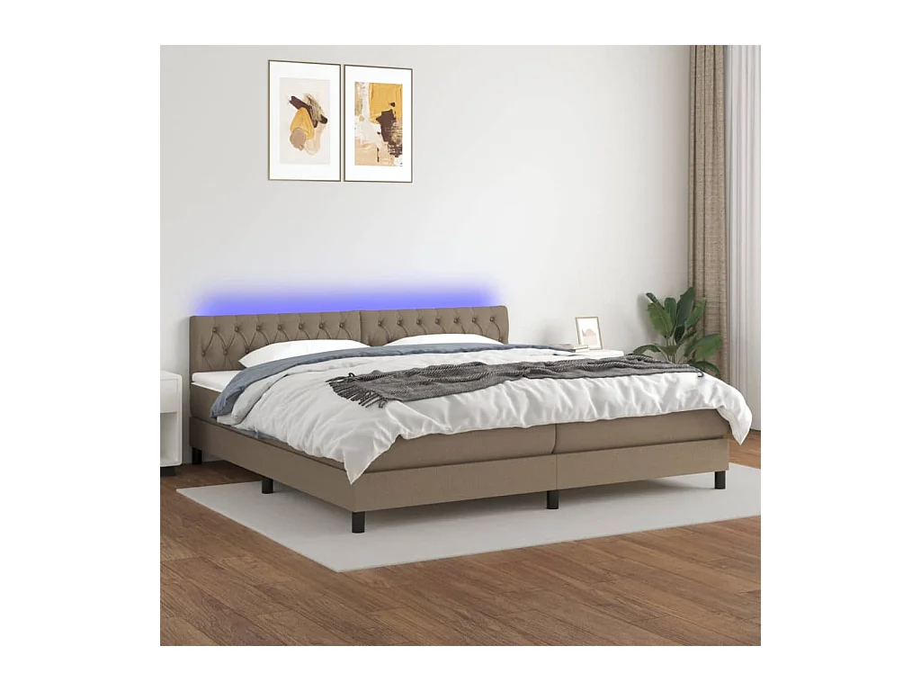 Sommier à lattes de lit et matelas et LED Taupe 200x200cm Tissu