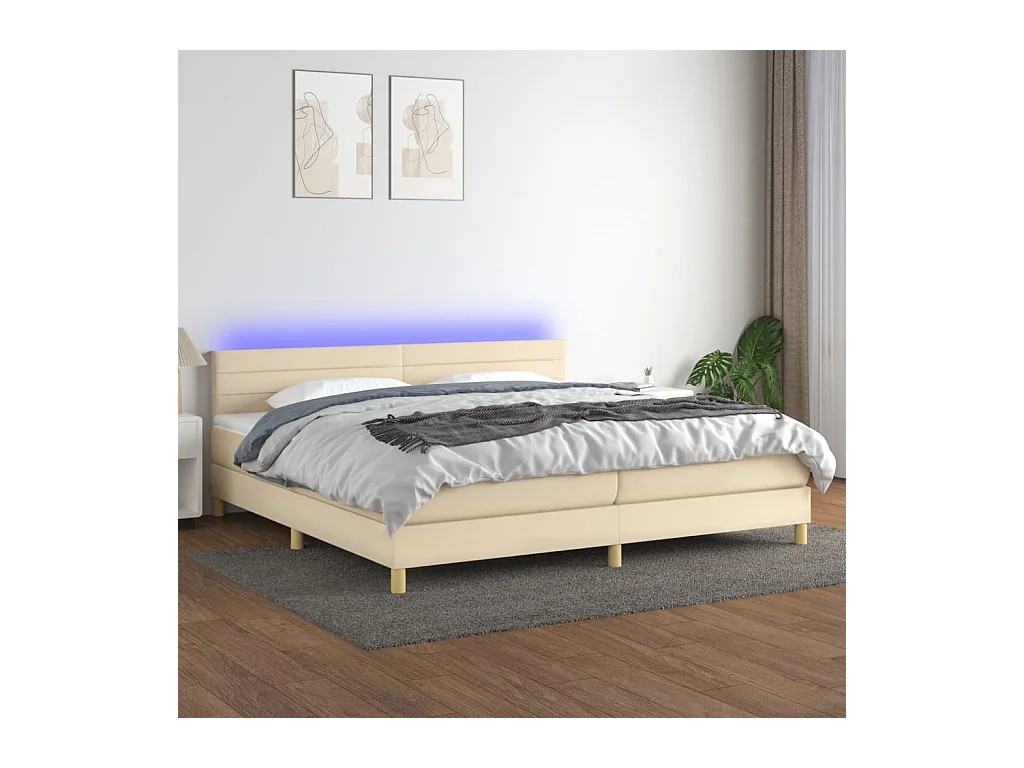 Sommier à lattes de lit et matelas et LED Crème 200x200cm Tissu