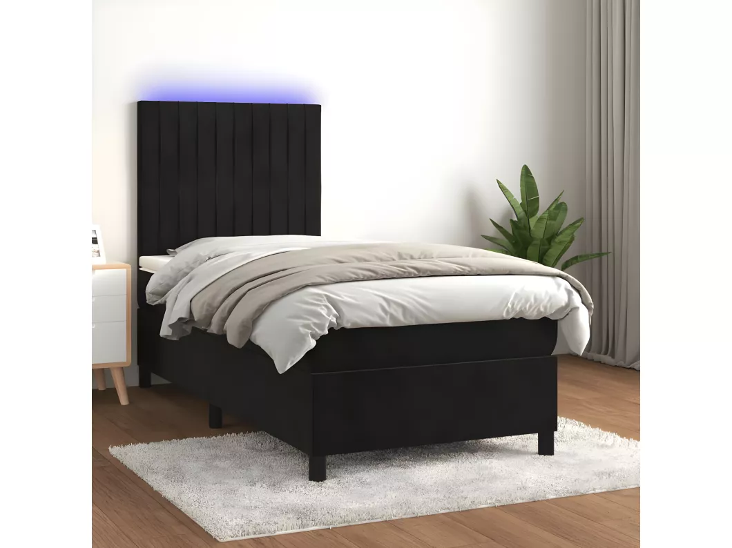 Kauf Unique Boxspringbett mit Matratze & LED Schwarz 80x200 cm Samt