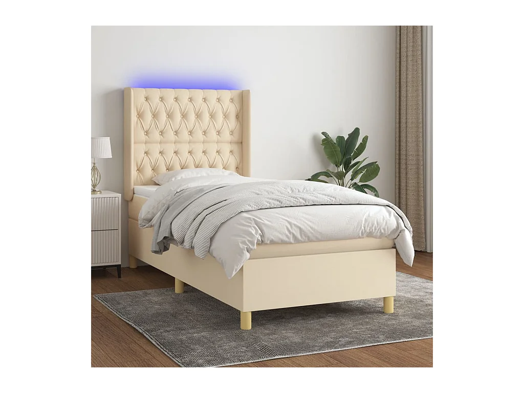 Sommier à lattes de lit matelas et LED Crème 80x200cm Tissu