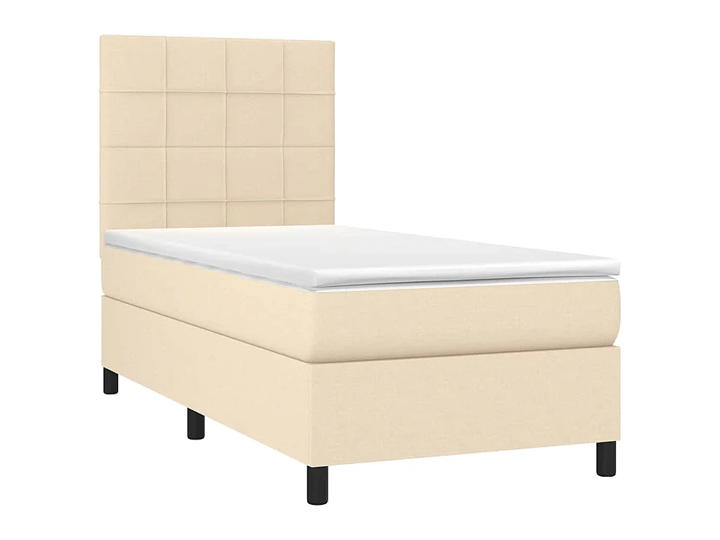 Letto a Molle con Materasso e LED Crema 90x190 cm in Tessuto