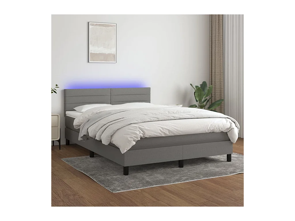 Sommier à lattes de lit et matelas et LED Gris foncé 140x200 cm