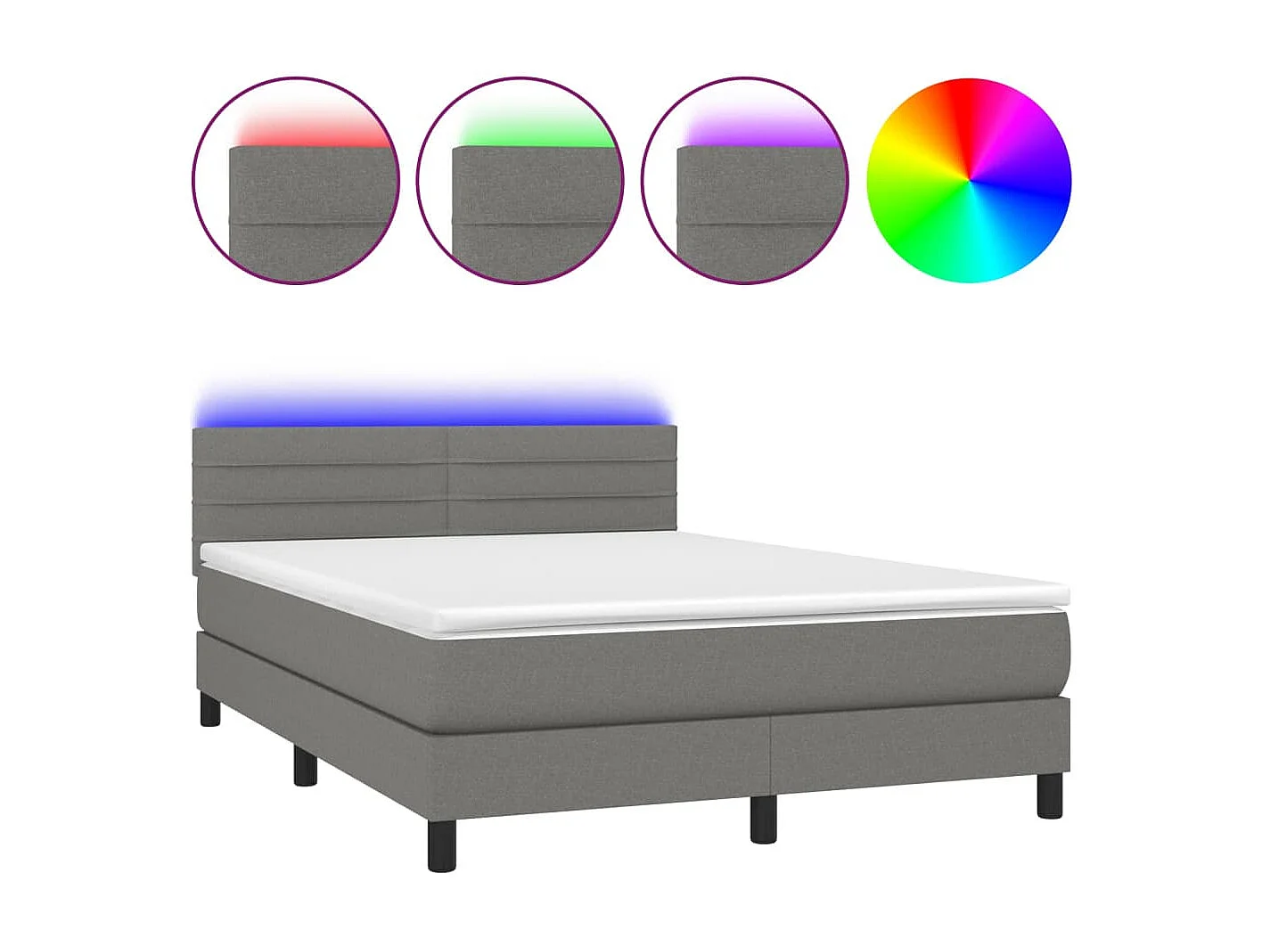 Boxspringbett mit Matratze & LED Dunkelgrau 140x200 cm Stoff
