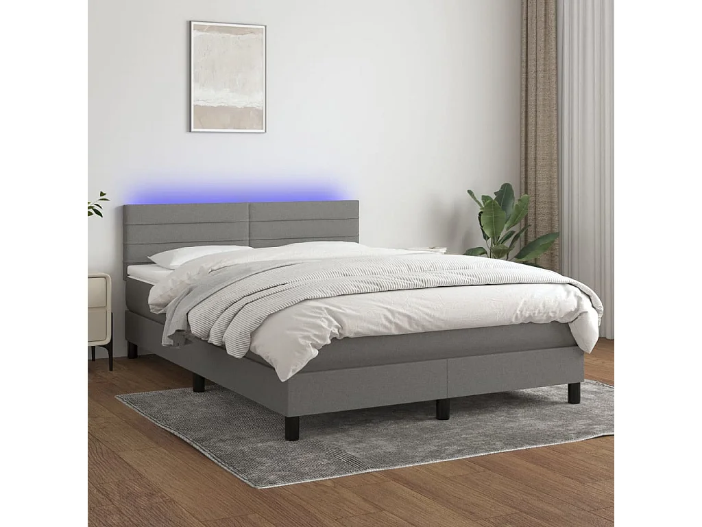 Boxspringbett mit Matratze & LED Dunkelgrau 140x200 cm Stoff