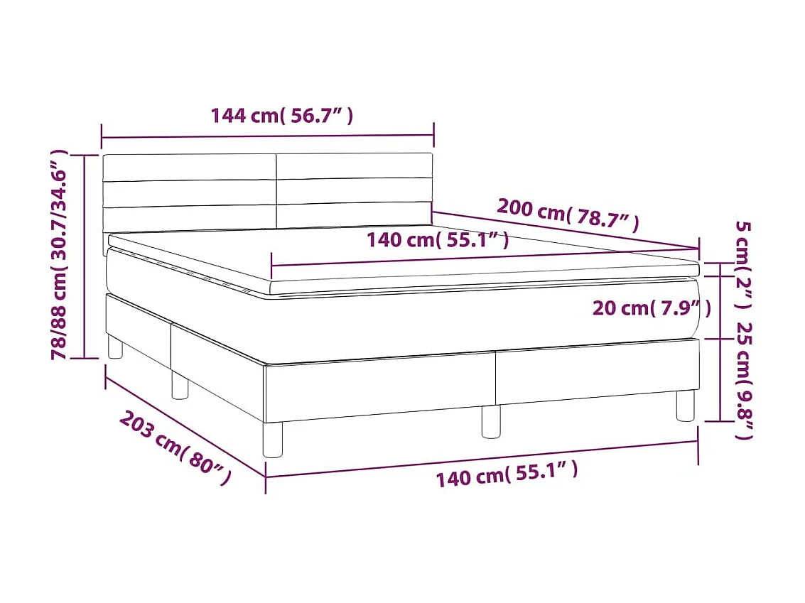 Boxspringbett mit Matratze & LED Dunkelgrau 140x200 cm Stoff