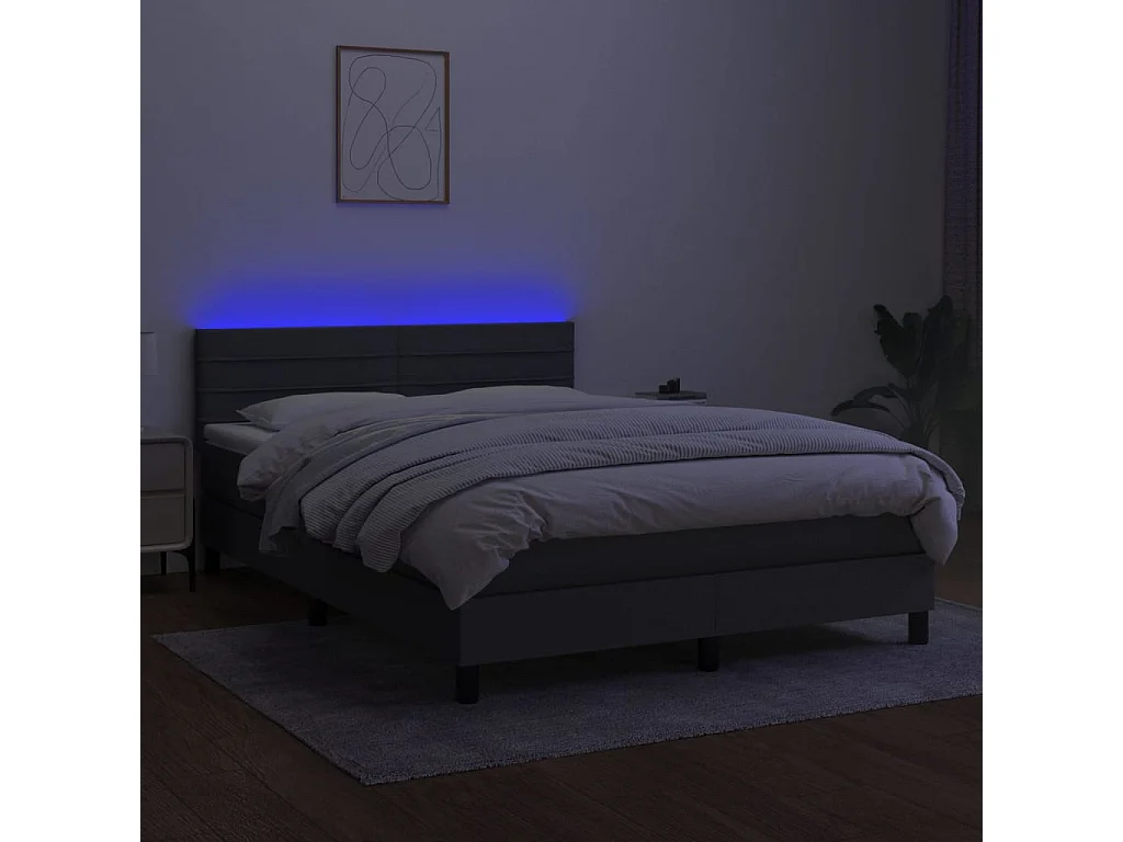 Boxspringbett mit Matratze & LED Dunkelgrau 140x200 cm Stoff