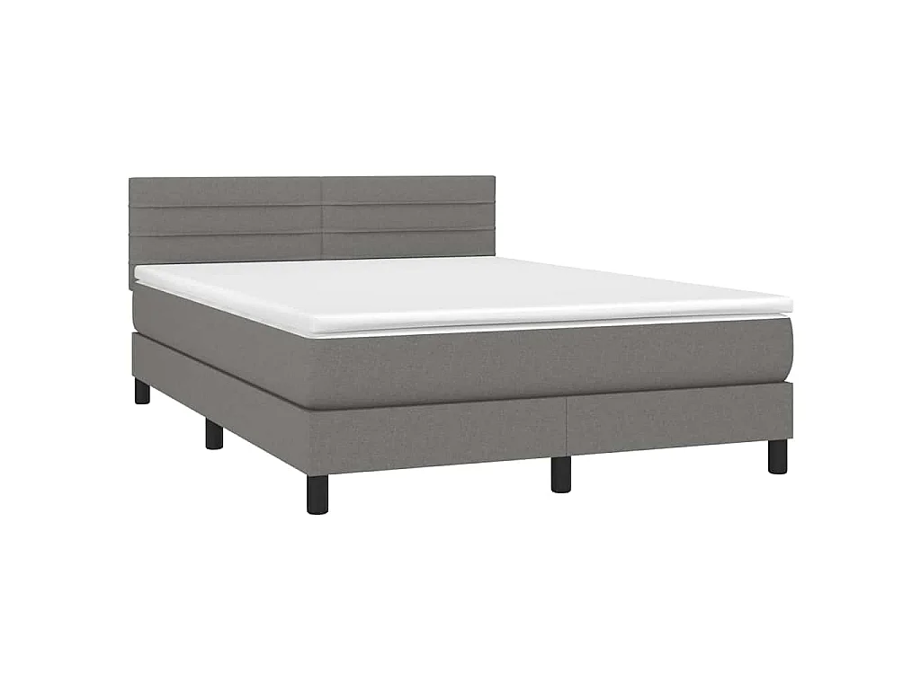 Sommier à lattes de lit et matelas et LED Gris foncé 140x200 cm