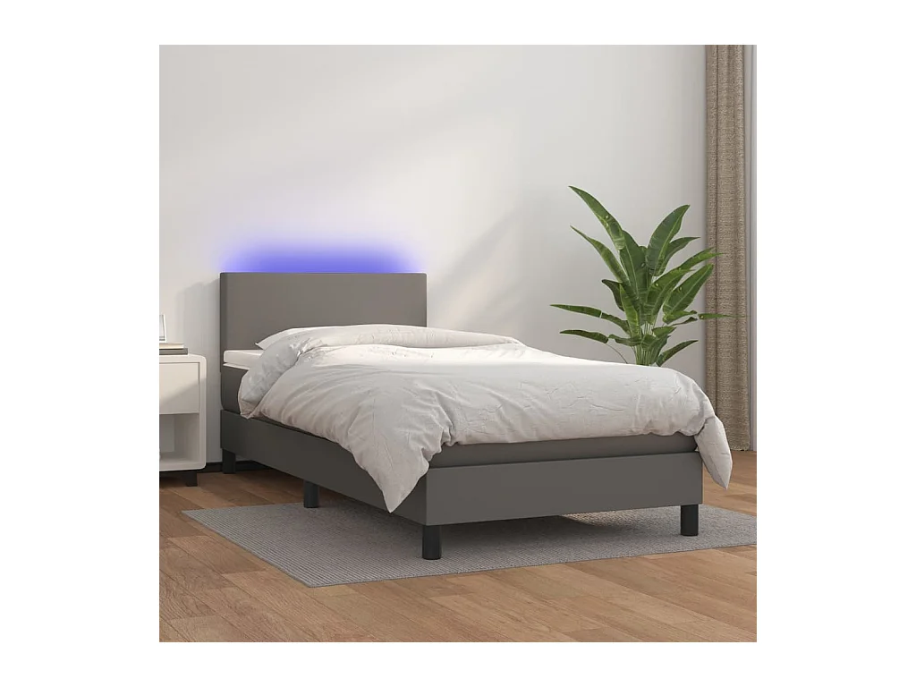 Sommier à lattes de lit avec matelas et LED Gris 90x200 cm