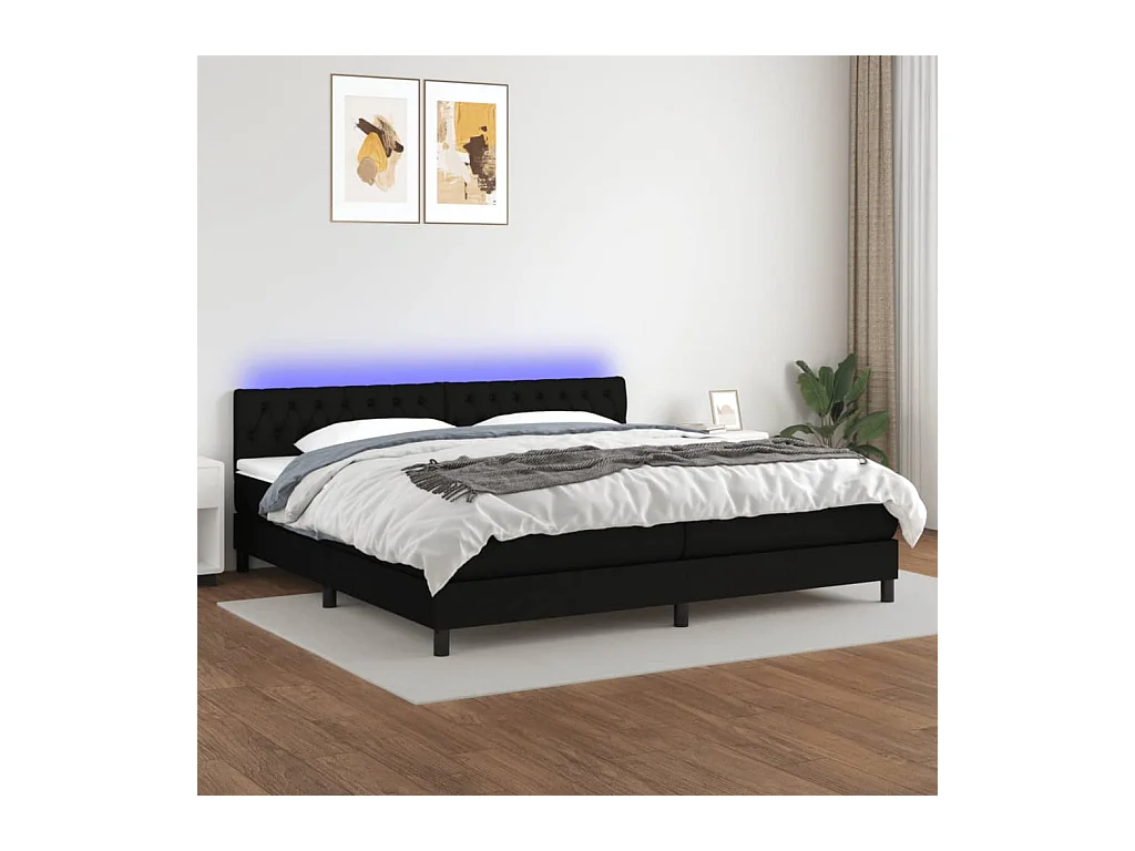 Sommier à lattes de lit et matelas et LED Noir 200x200 cm Tissu