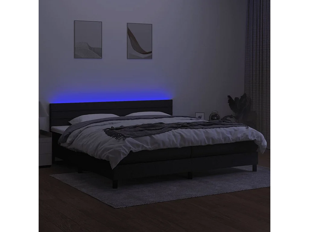 Sommier à lattes de lit et matelas et LED Noir 200x200 cm Tissu