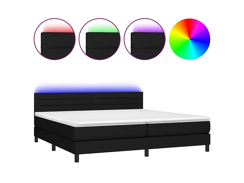 Sommier à lattes de lit et matelas et LED Noir 200x200 cm Tissu