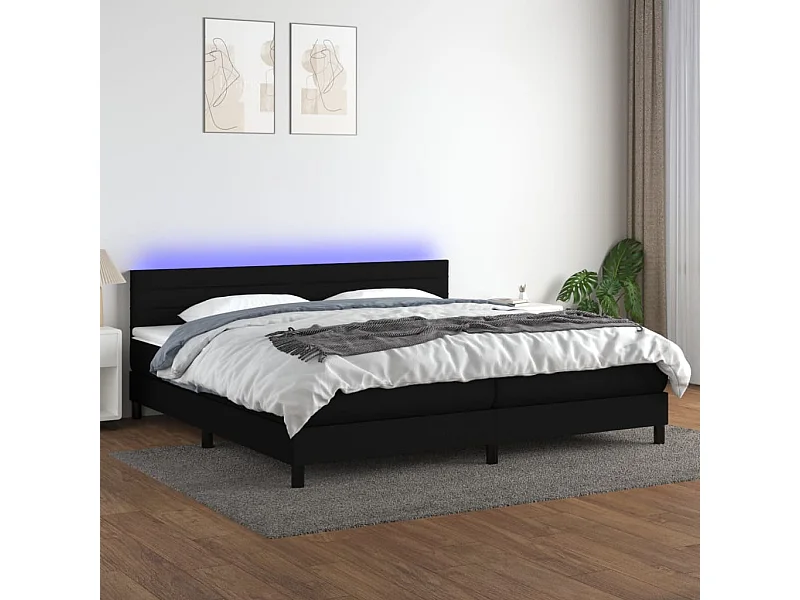 Sommier à lattes de lit et matelas et LED Noir 200x200 cm Tissu