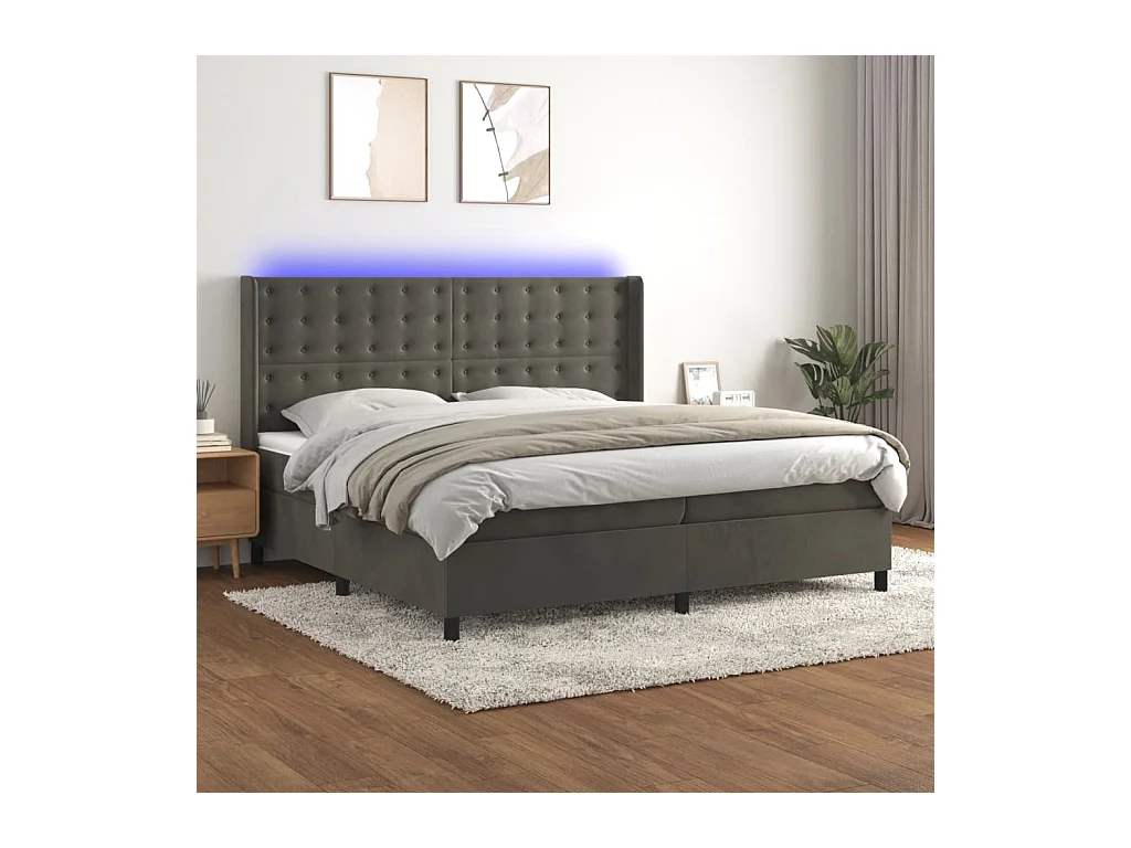 Sommier à lattes de lit matelas et LED Gris foncé 200x200 cm